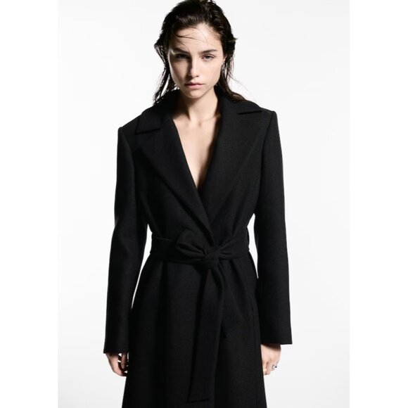 NEW MANGO Manteco wool coat detachable fur collar BLACK SIZE XXS /100%AUTHENTIC - Picture 3 of 13